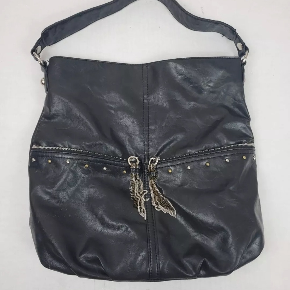 Nine West Black Faux Leather Studded Hobo Bag OS